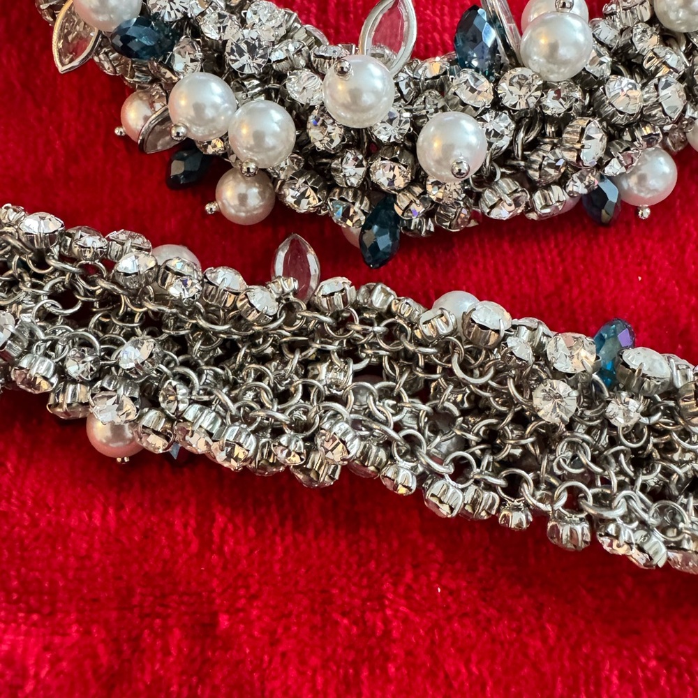 Statement Crystal & Pearl Choker Necklace with Matching Bracelet - Picture 9 of 11